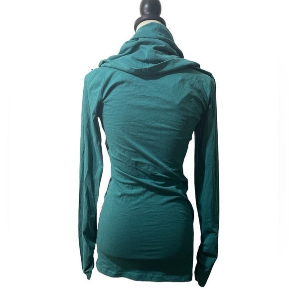 Synergy Organic Cotton Cowl Neck Hoodie Tunic in Teal w/ Arrow Embroidery -Small - Picture 2 of 9